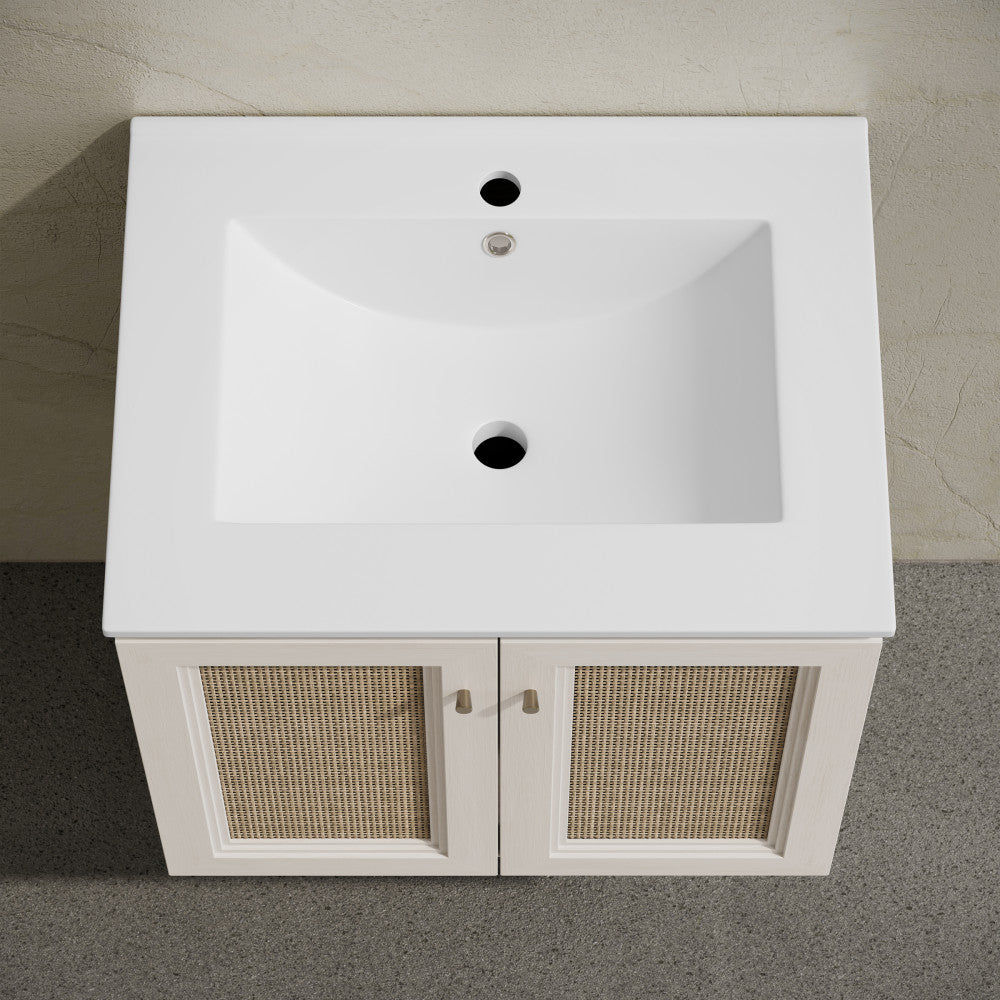 Classe 24" Wall-Mounted Bathroom Vanity in White Oak with Single Faucet Hole Vanity Top