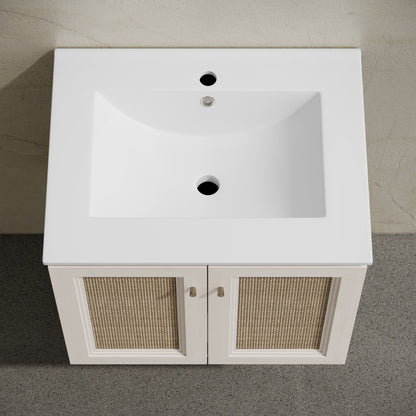 Classe 24" Wall-Mounted Bathroom Vanity in White Oak with Single Faucet Hole Vanity Top