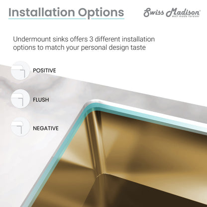 30 x 18-inch single basin undermount kitchen sink in gold stainless steel, sleek modern design.