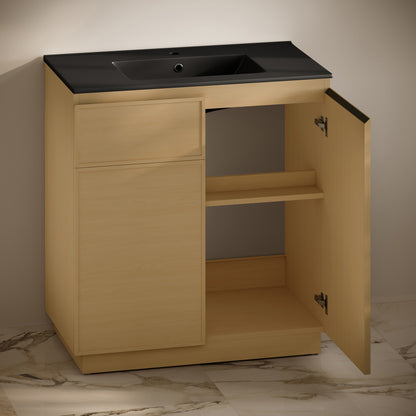 St. Tropez 36" Freestanding Bathroom Vanity in Natural Oak with Black Sink Top