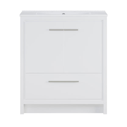Virage 30" Freestanding Bathroom Vanity in White with 3-Hole Widespread Sink Top
