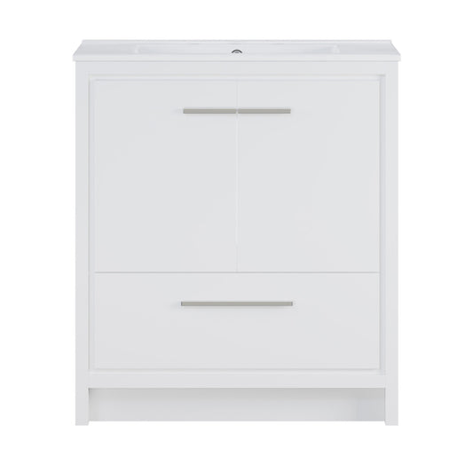 Virage 30" Freestanding Bathroom Vanity in White with 3-Hole Widespread Sink Top