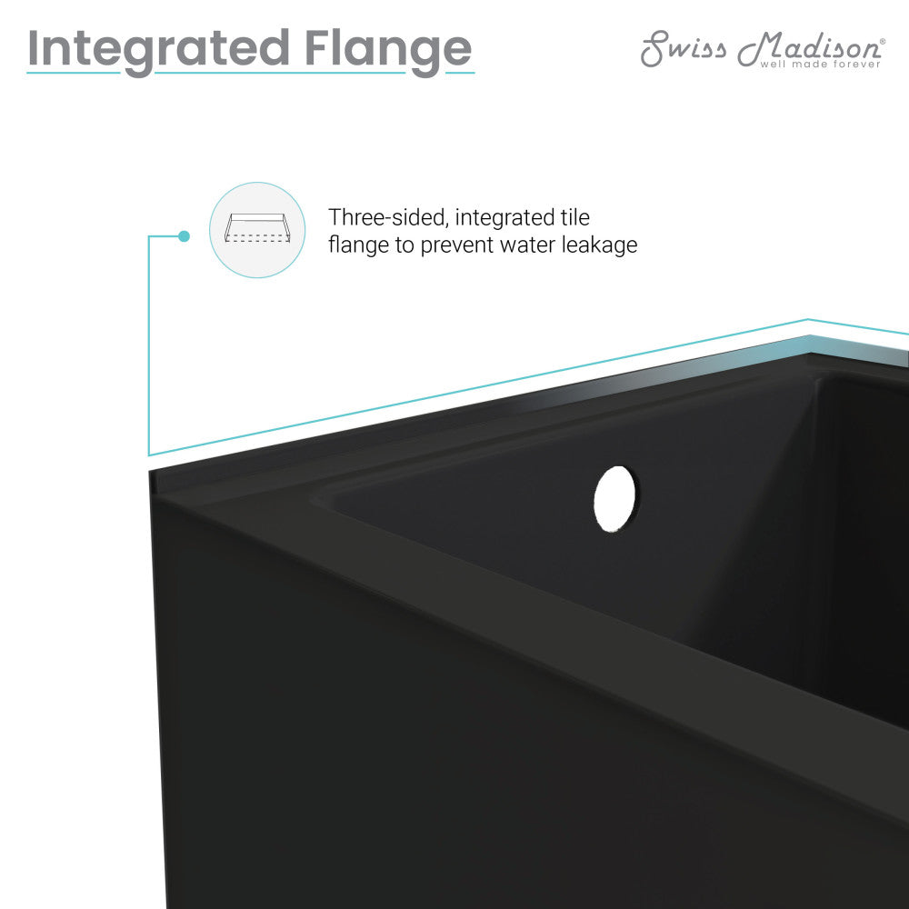 48-inch right-hand drain alcove bathtub in matte black with apron front and integrated tile flange.