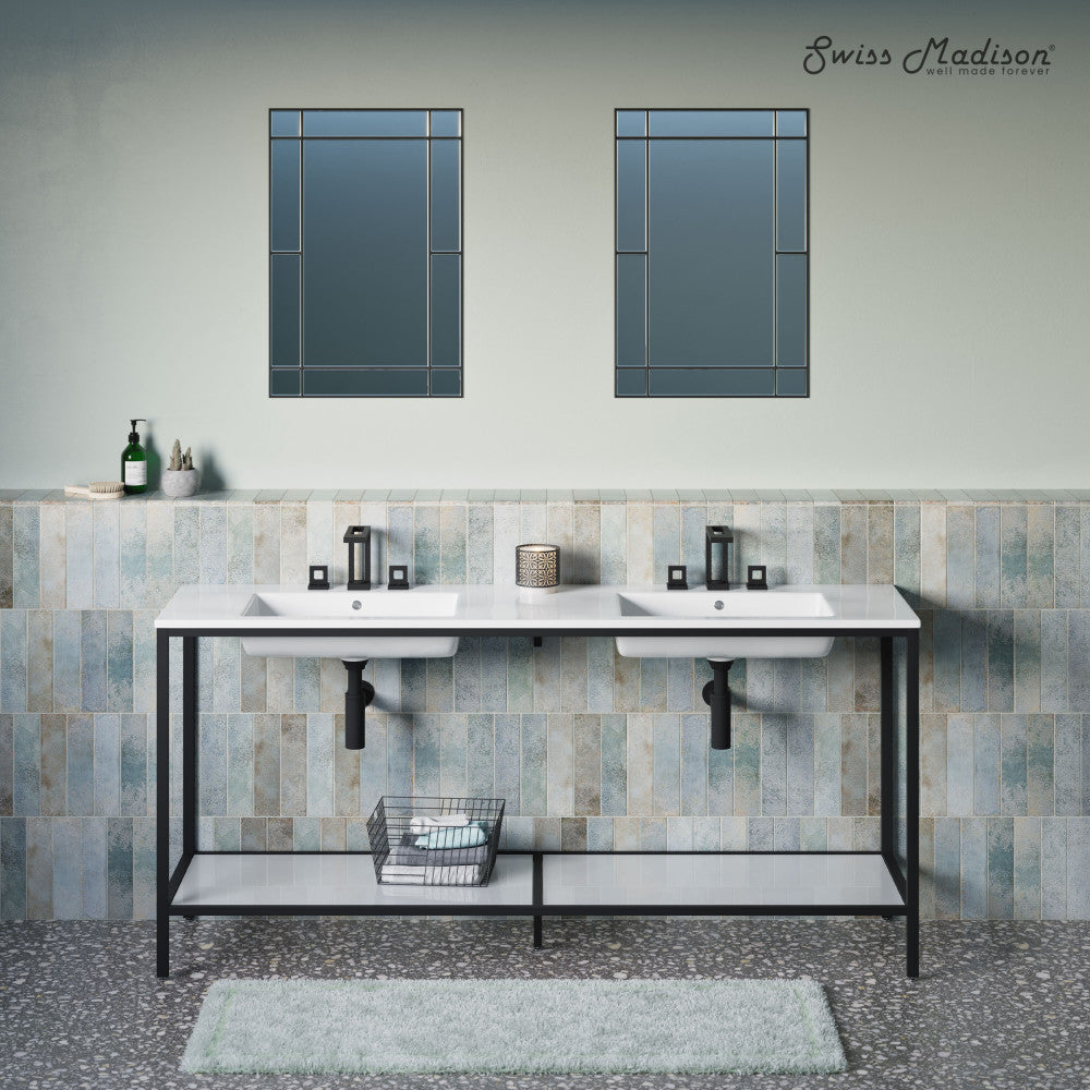 Pierre 72 Double, Freestanding, Open Shelf, Matte Black Metal Frame Bathroom Vanity