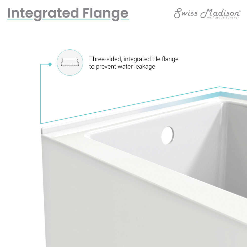 Alcove skirted apron front bathtub 60 inch left-hand drain with integrated tile flange.