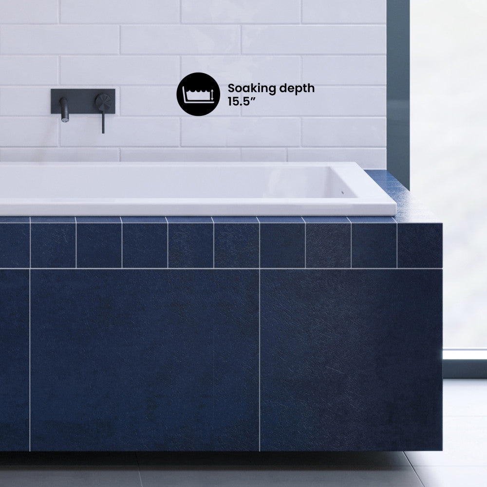 Voltaire 66 x 36 Reversible Drain Soaking Drop-in Bathtub in Glossy White with Integrated Overflow, Drain Included