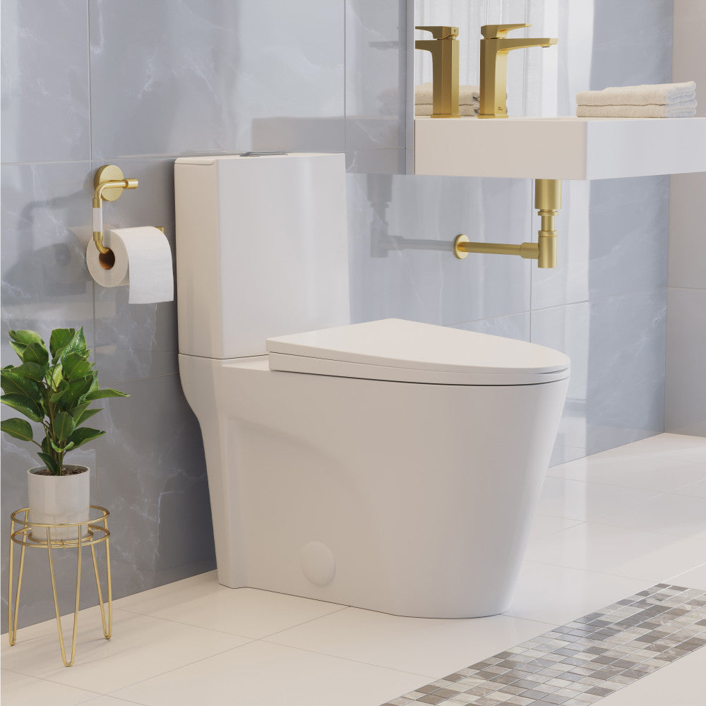 St. Tropez Two-Piece 12" Rough-in 1.1/1.6 GPF Dual Top Flush Elongated Toilet in Glossy White