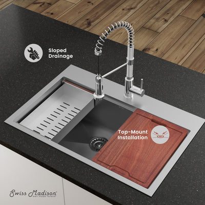 Ravi Single Basin 33 x 22 Topmount Kitchen Workstation Sink