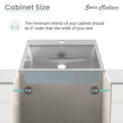33x22 inch stainless steel topmount single basin kitchen workstation sink with flat rim.