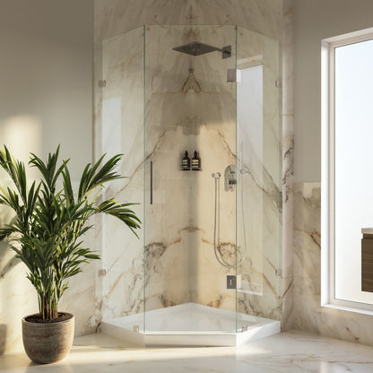 Marquette 38" x 38" Neo-Angle Double-Threshold Shower Pan Base with Center Drain in Glossy White