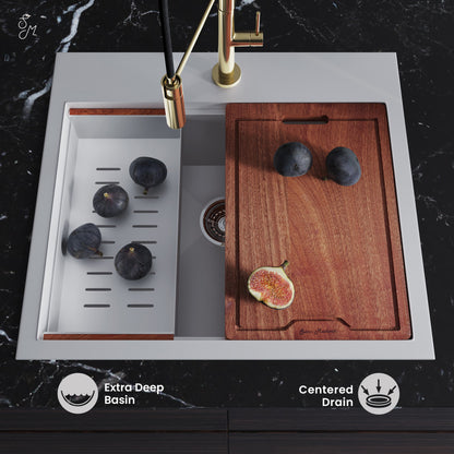 Ravi Single Basin 25 x 22 Topmount Kitchen Workstation Sink