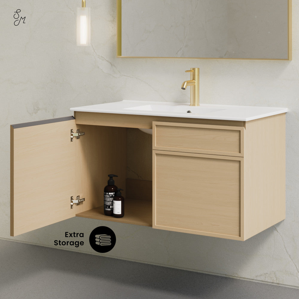 St. Tropez 36" Wall-Mounted Bathroom Vanity in Natural Oak with Sink Top