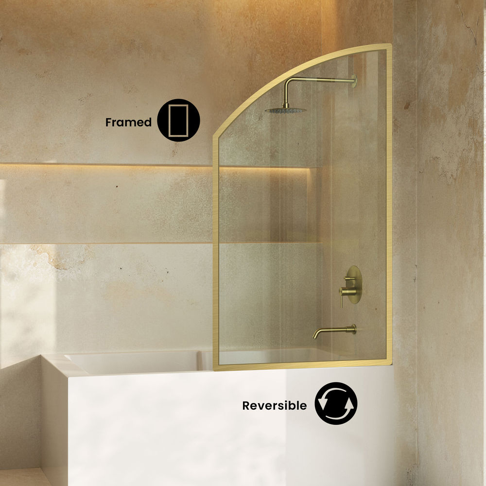 Demi 34 x 58 Framed Fixed 3/8 in. (10mm) Clear Tempered Glass Tub Door with Gold Brushed Frame