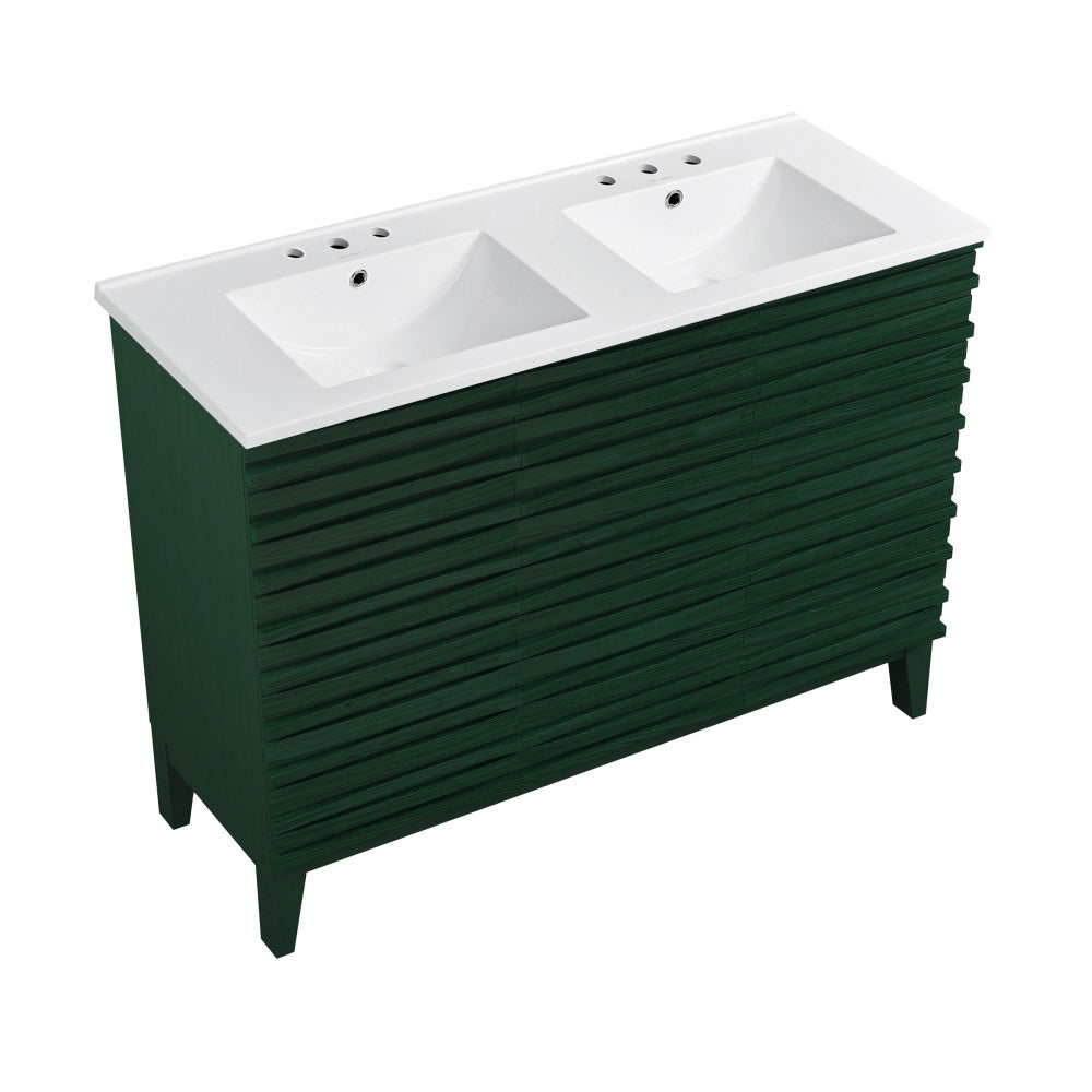 Cascade 48" Freestanding Bathroom Vanity in Green Oak with 3-Hole Centerset Double Basin Sink Top