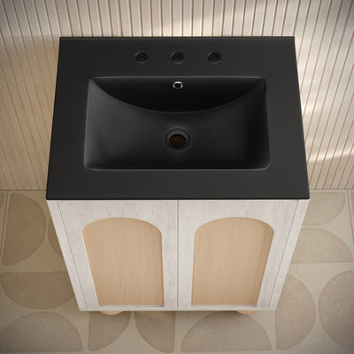 Plaisir II 24" Freestanding Bathroom Vanity in White Oak with Black 3-Hole Widespread Sink Top