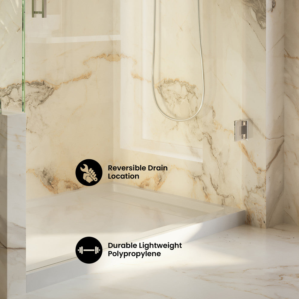 Marquette 48 x 32 Shower Pan Base with Reversible Drain in Glossy White