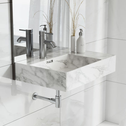 St. Tropez 24" Left Side Faucet Wall-Mount Bathroom Sink in White Marble