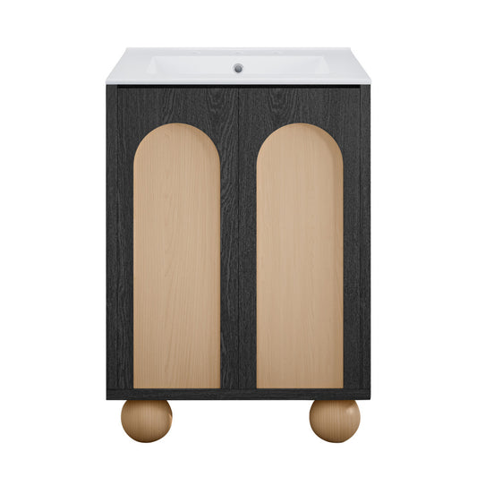 Plaisir II 24" Freestanding Bathroom Vanity in Black Oak with 3-Hole Widespread Sink Top