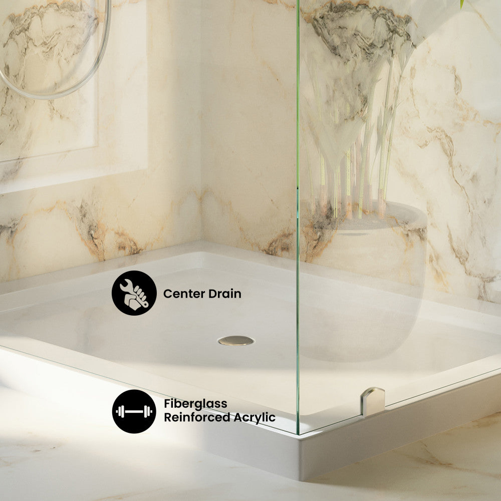 Voltaire 60" x 32" Double-Threshold Left Corner Shower Pan Base with Center Drain in Glossy White