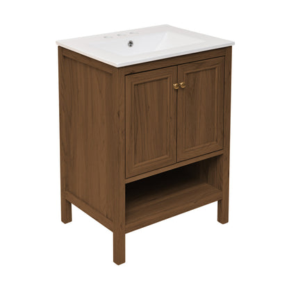 Chateau 24" Freestanding Bathroom Vanity in Brown Oak with 3-Hole Centerset Sink Top