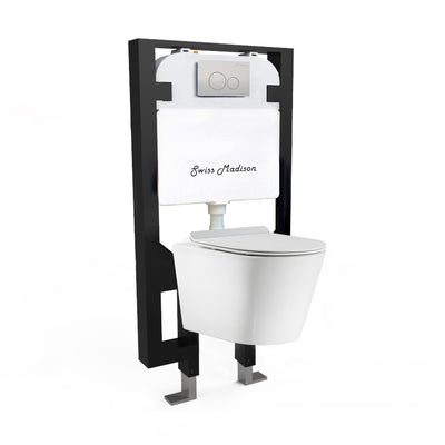 Calice Wall-Hung Toilet Bundle 0.8/1.6 GPF Dual Flush in Glossy White with Flush Plate
