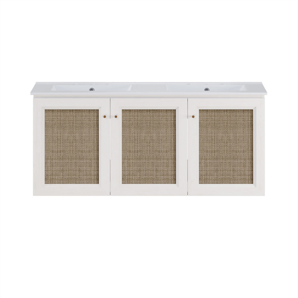 Classe 48" Wall-Mounted Bathroom Vanity in White Oak with Double Basin Widespread Faucet Holes Vanity Top