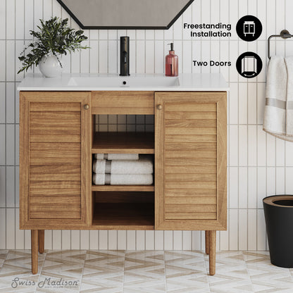 Bron 36" Freestanding Bathroom Vanity in Golden Oak with Sink Top