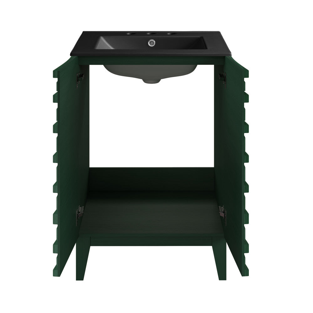 Cascade 24" Freestanding Bathroom Vanity in Green Oak with Black 3-Hole Widespread Sink Top