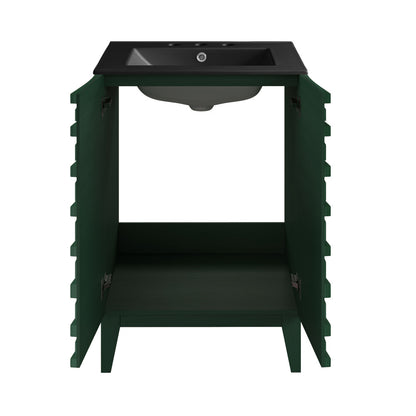 Cascade 24" Freestanding Bathroom Vanity in Green Oak with Black 3-Hole Widespread Sink Top