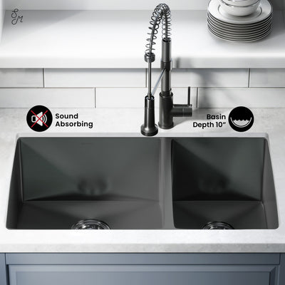 Rivage 33 x 20 Stainless Steel, Dual Basin, Undermount Kitchen Sink in Black