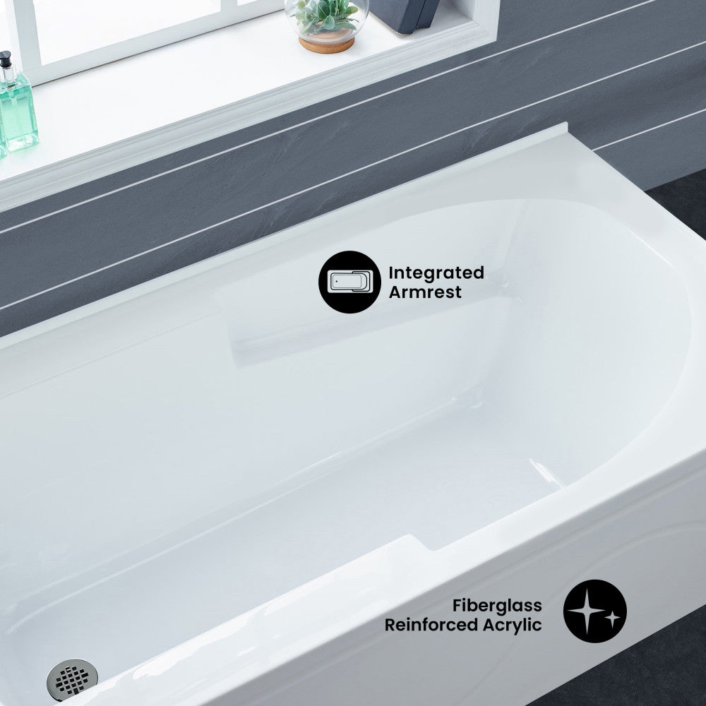 Ivy 54 x 30 Left Drain Soaking Alcove Corner Apron Bathtub in Glossy White
