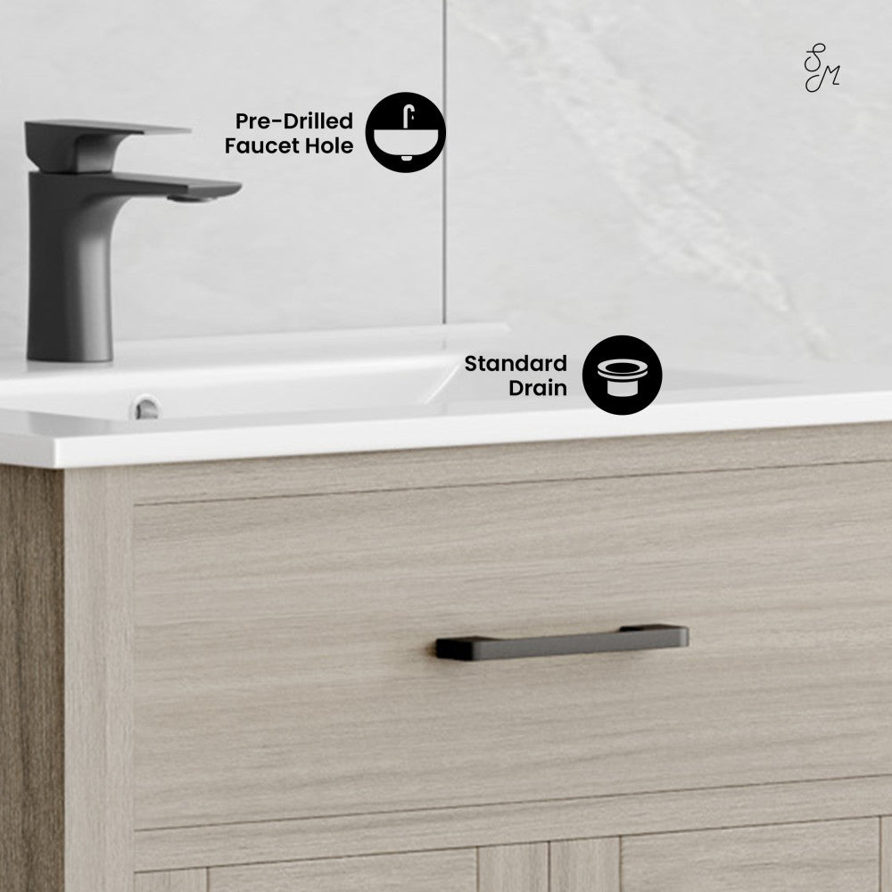 Burdon 24" Freestanding Bathroom Vanity in Weathered Oak with Sink Top