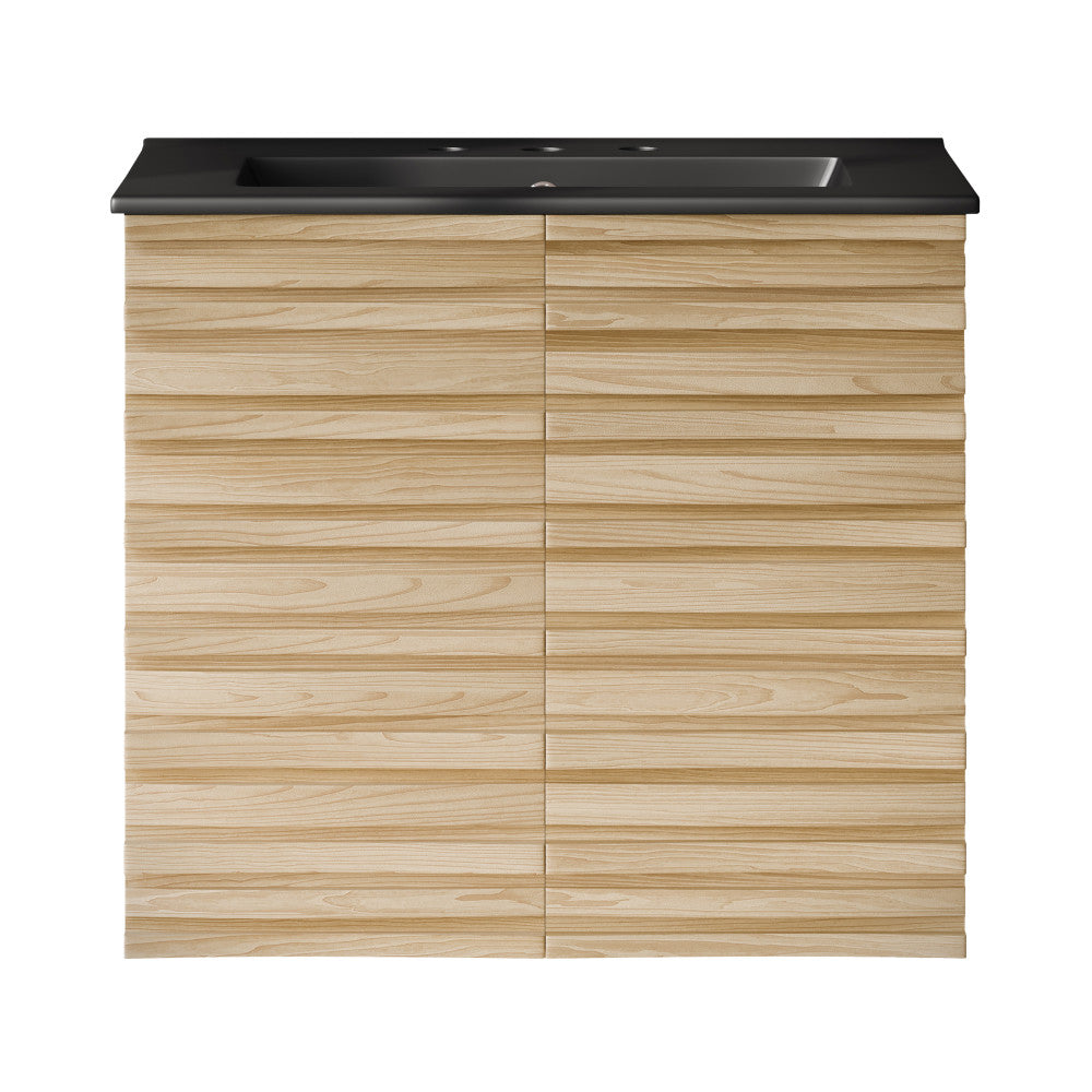 Cascade 24" Wall-Mounted Bathroom Vanity in Natural Oak with Black 3-Hole Widespread Sink Top