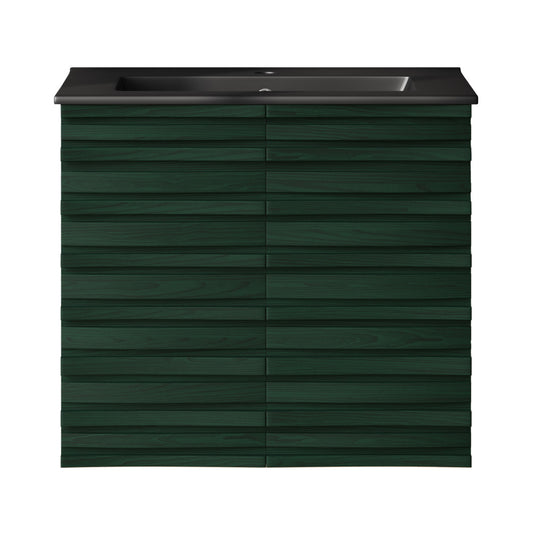 Cascade 24" Wall-Mounted Bathroom Vanity in Green Oak with Black Sink Top