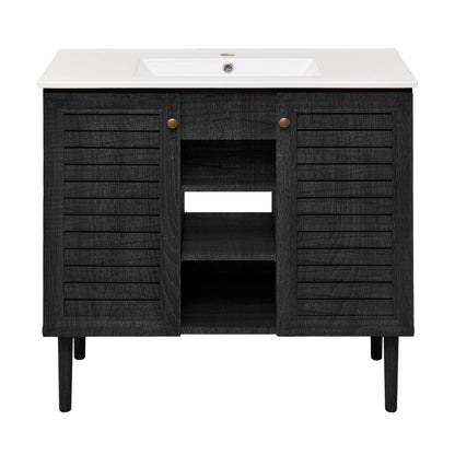 Bron 36" Freestanding Bathroom Vanity in Black Oak with Sink Top