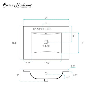 24" 3-Hole Centerset Vanity Sink Top in Glossy White