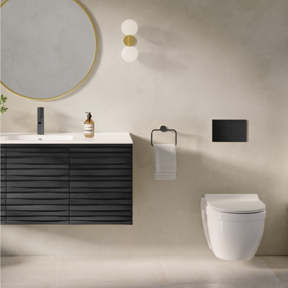 Ivy Wall-Hung Toilet Bundle 0.8/1.6 GPF Dual Flush in Glossy White with Black Flush Plate