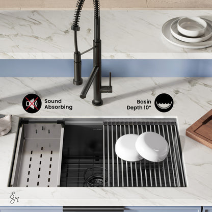 Tourner 30 x 19 Stainless Steel, Single Basin, Undermount Kitchen Workstation Sink in Black