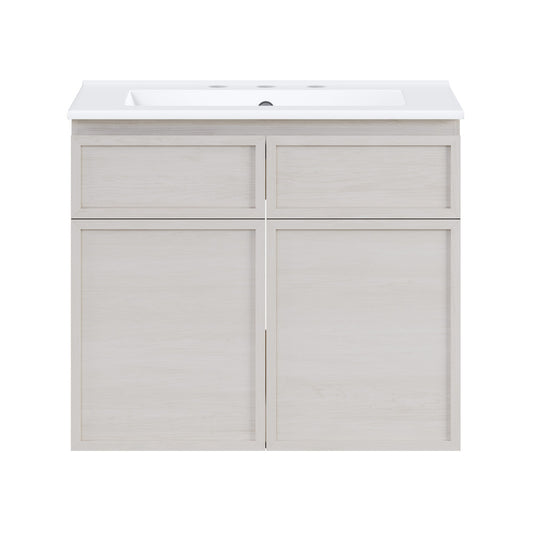 St. Tropez 24" Wall-Mounted Bathroom Vanity in White Oak with 3-Hole Widespread Sink Top