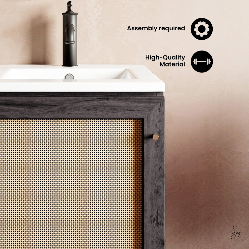 Classe 18" Freestanding Bathroom Vanity in Black Oak with Sink Top