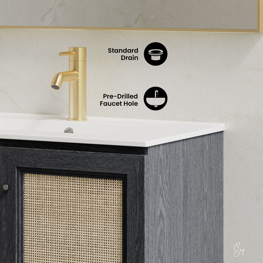 Classe 30" Wall-Mounted Bathroom Vanity in Black Oak with Single Faucet Hole Vanity Top