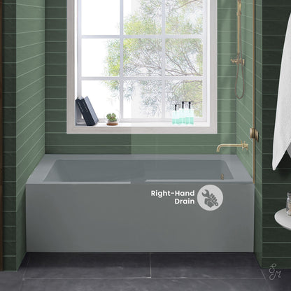 Voltaire 60" x 32" Right-Hand Drain Alcove Bathtub with Apron and Armrest in Matte Gray