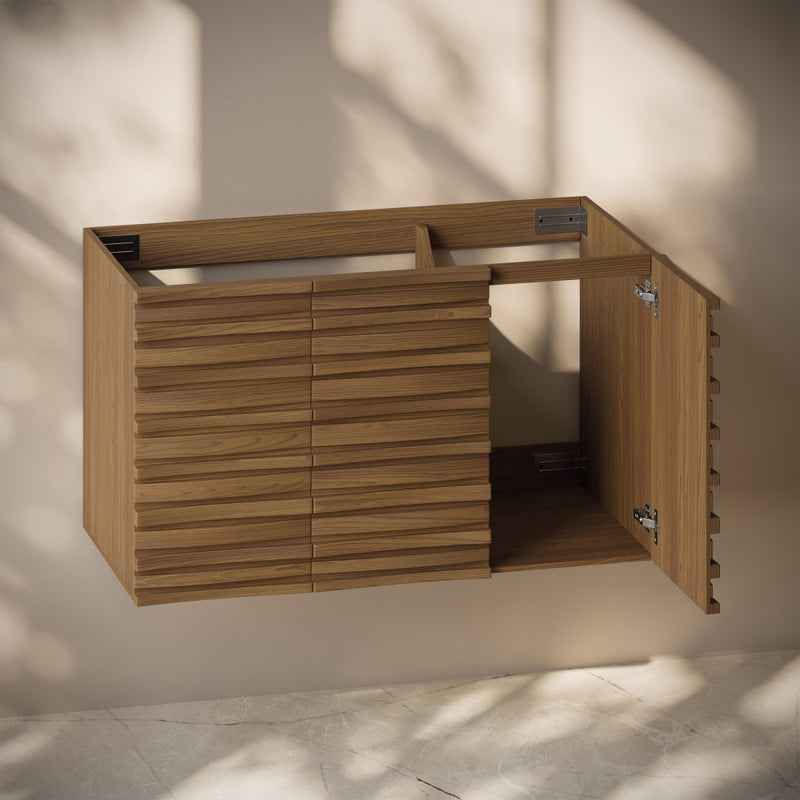 Cascade 36" Wall-Mounted Bathroom Vanity Cabinet without Top in Brown Oak