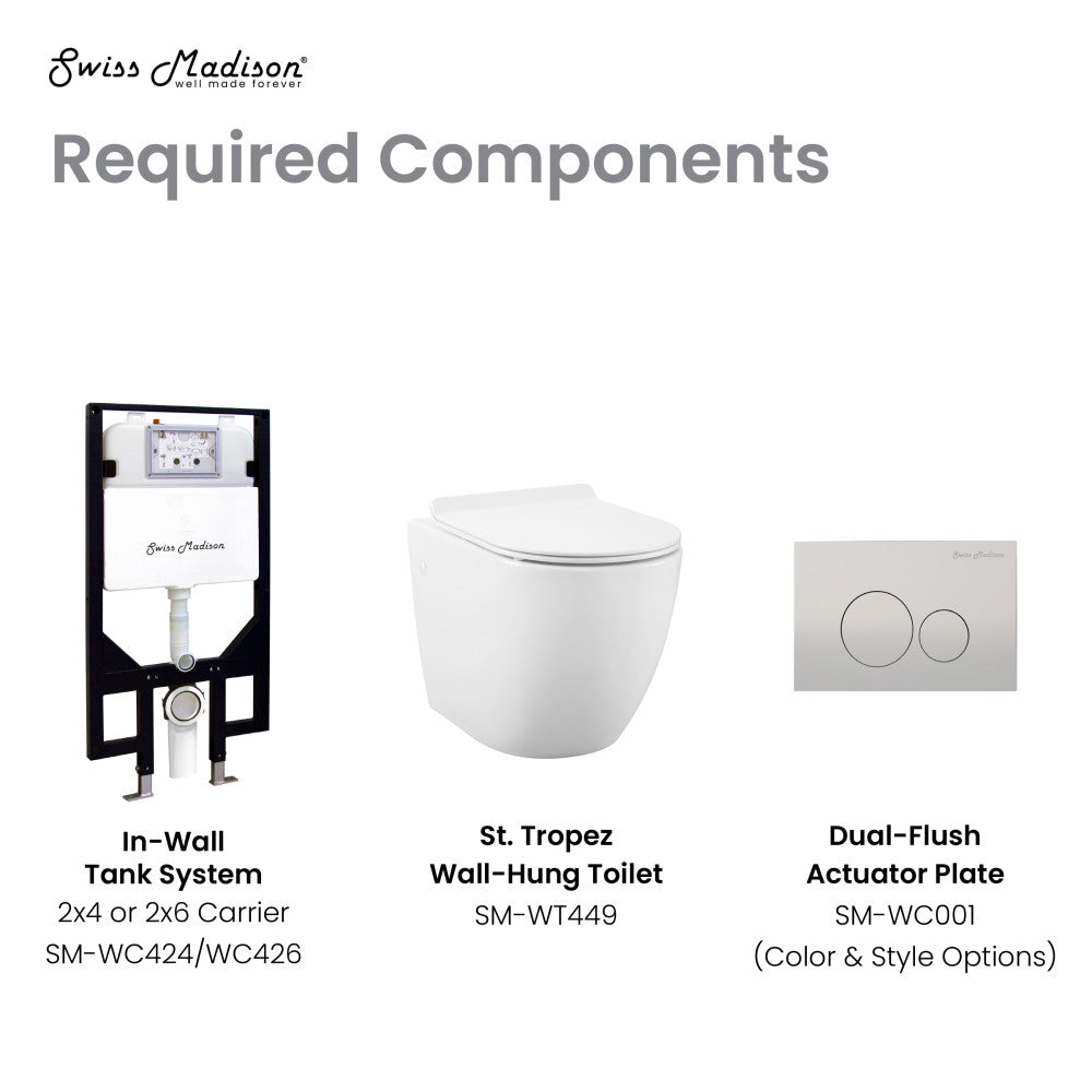 Elongated wall-hung toilet bowl in white ceramic, dual-flush actuator plate included, modern design.