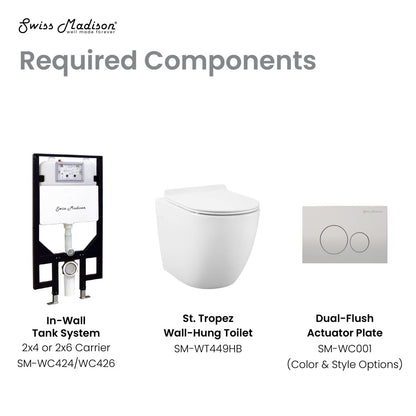 Elongated wall-hung toilet bowl in matte black, dual flush mechanism, sleek modern design.