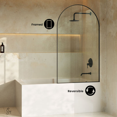 Porte 34 x 58 Framed Fixed 3/8 in. (10mm) Clear Tempered Glass Tub Door with Black Matte Frame