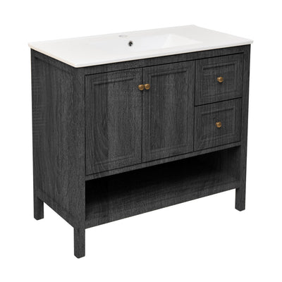 Chateau 36" Freestanding Bathroom Vanity in Black Oak with Sink Top