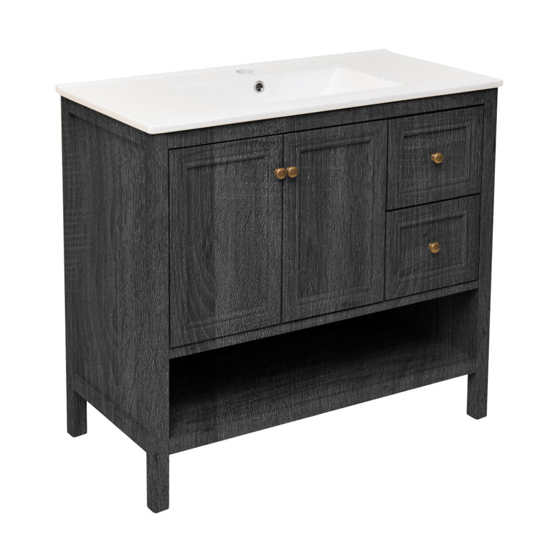 Chateau 36" Freestanding Bathroom Vanity in Black Oak with Sink Top