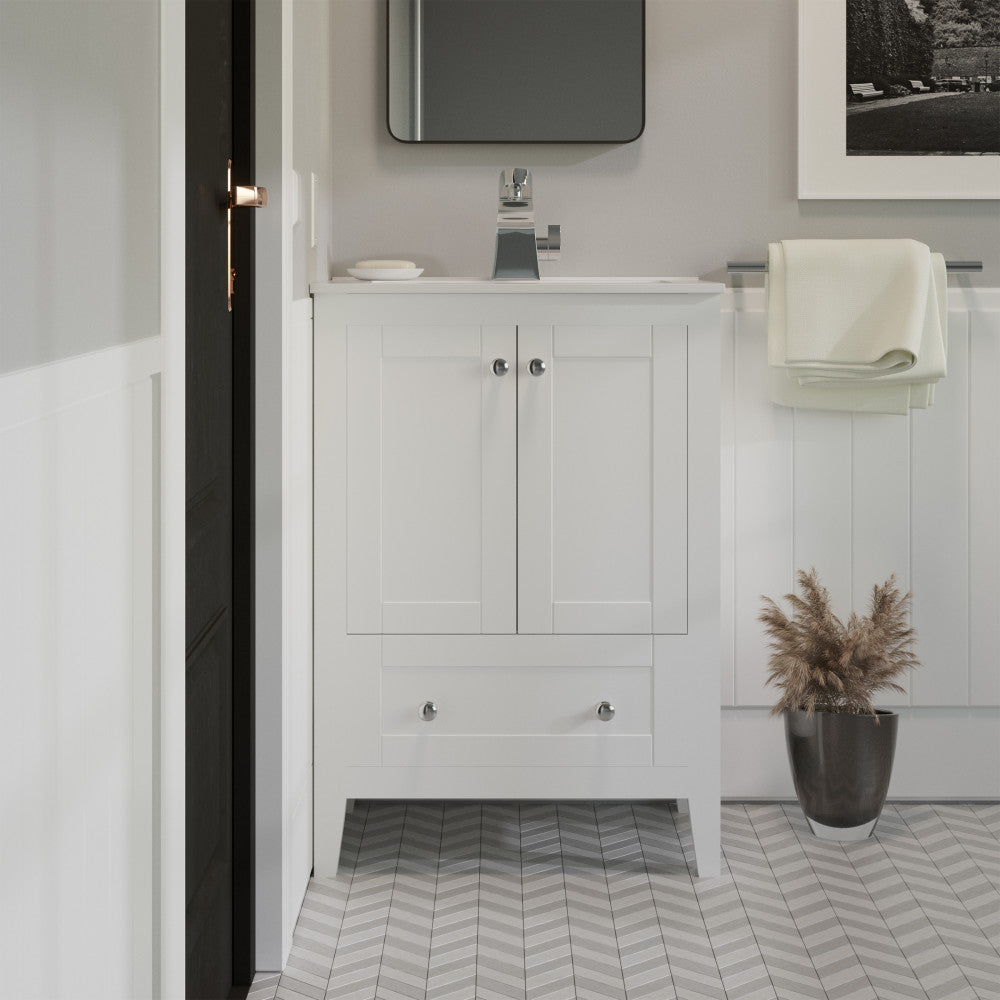 Cannes 24" Freestanding Bathroom Vanity in White with Sink Top