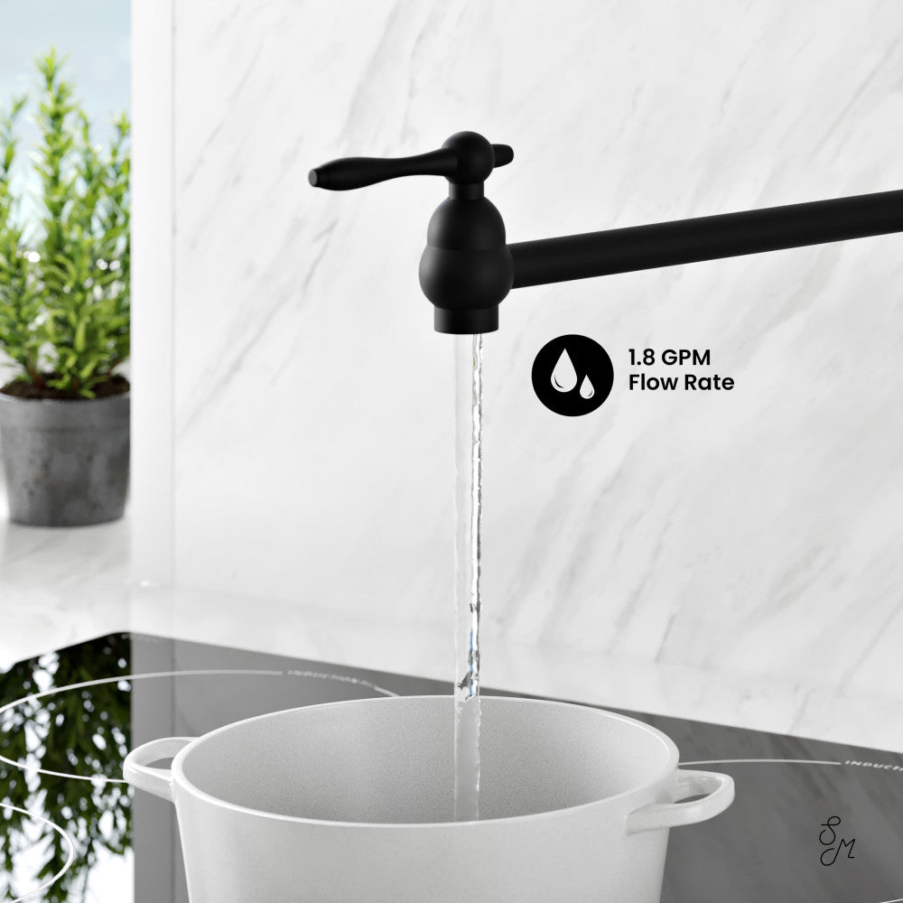 Plaisir Retractable Wall Mount Pot Filler Faucet in Matte Black